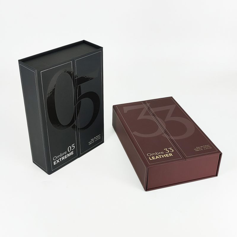 Kézzel készített merev parfümcsomagolás aranyfóliával és Eva hab betéttel HP019